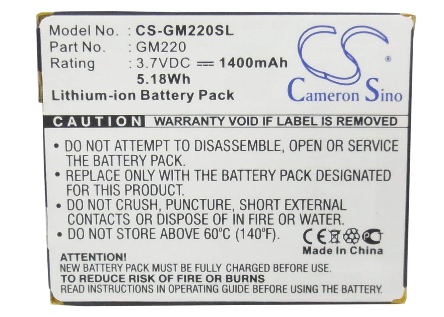 3.7V, 1400mAh, Li-ion Battery fits Archos, Gmini 220, 5.18Wh