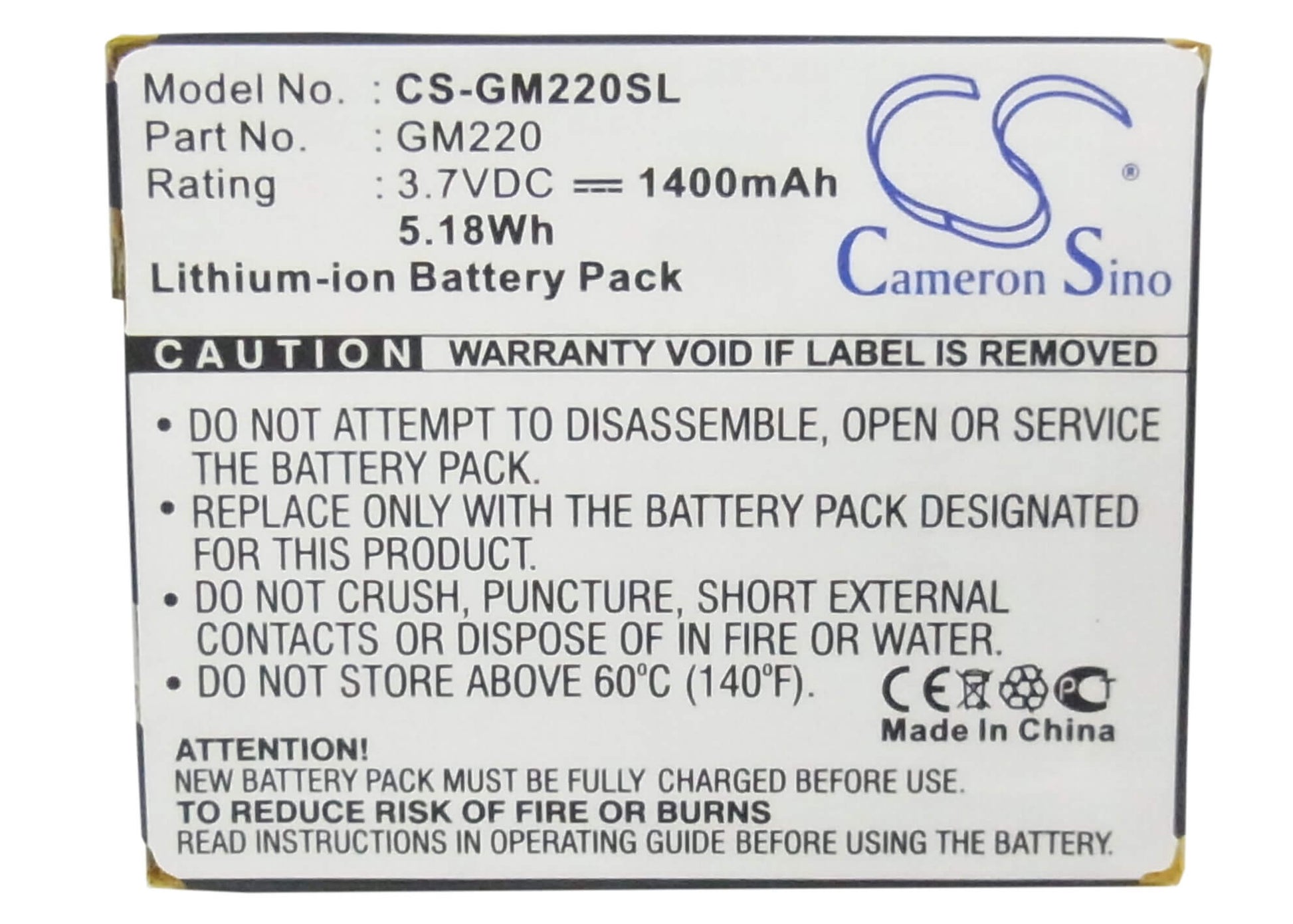 3.7V, 1400mAh, Li-ion Battery fits Archos, Gmini 220, 5.18Wh