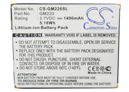 3.7V, 1400mAh, Li-ion Battery fits Archos, Gmini 220, 5.18Wh