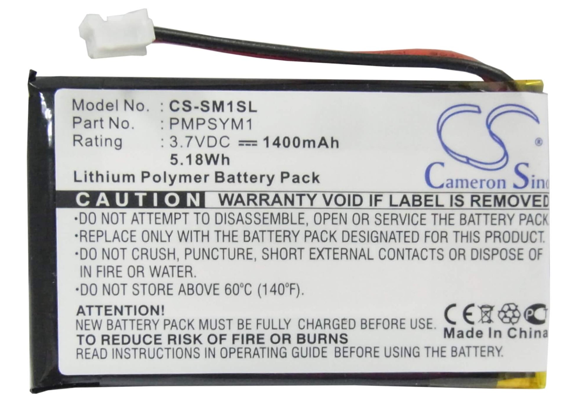3.7V, 1400mAh, Li-Polymer Battery fits Sony, Hdd Photo Storage, Hdps-m1, 5.18Wh