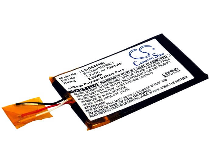 3.7V, 700mAh, Li-Polymer Battery fits Creative, Zen Wav, 2.59Wh