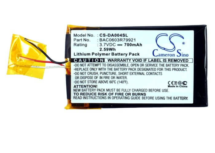 3.7V, 700mAh, Li-Polymer Battery fits Creative, Zen Wav, 2.59Wh