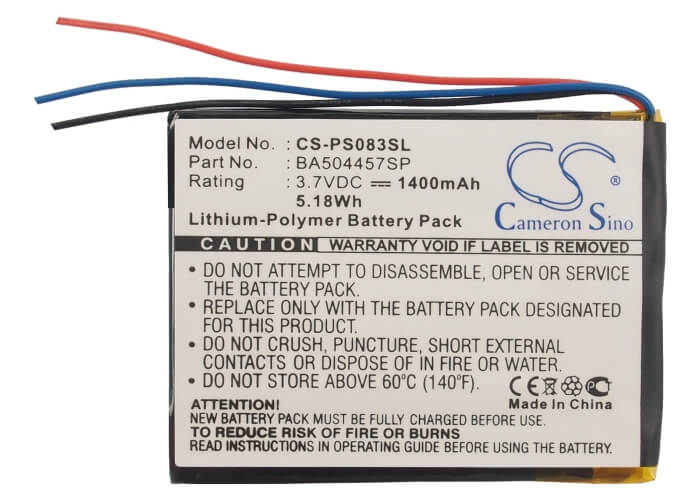 3.7V, 1400mAh, Li-Polymer Battery fits Philips, Gogear Muse, Sa2mus16s/02, 5.18Wh