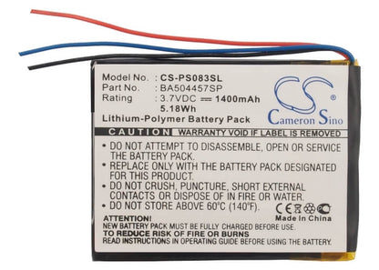 3.7V, 1400mAh, Li-Polymer Battery fits Philips, Gogear Muse, Sa2mus16s/02, 5.18Wh