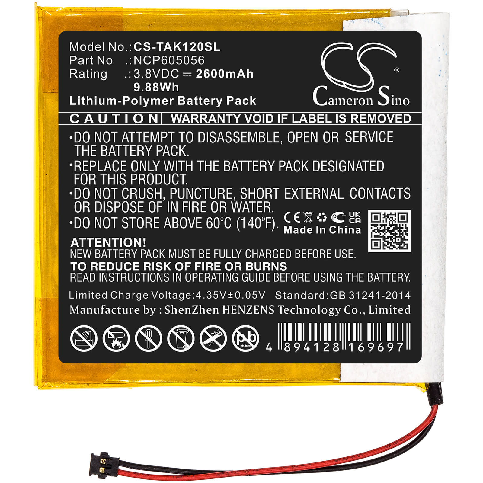 3.8V, 2600mAh, Li-Polymer Battery fits Astell & Kern, Ak120, 9.88Wh