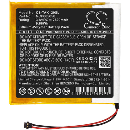 3.8V, 2600mAh, Li-Polymer Battery fits Astell & Kern, Ak120, 9.88Wh