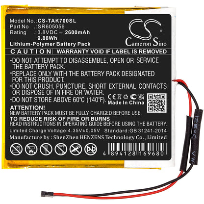 3.8V, 2600mAh, Li-Polymer Battery fits Astell & Kern, Ak70, 9.88Wh