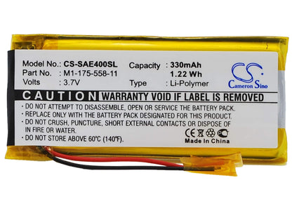 3.7V, 330mAh, Li-Polymer Battery fits Sony, Nw-e403, Nw-e405, 1.221Wh