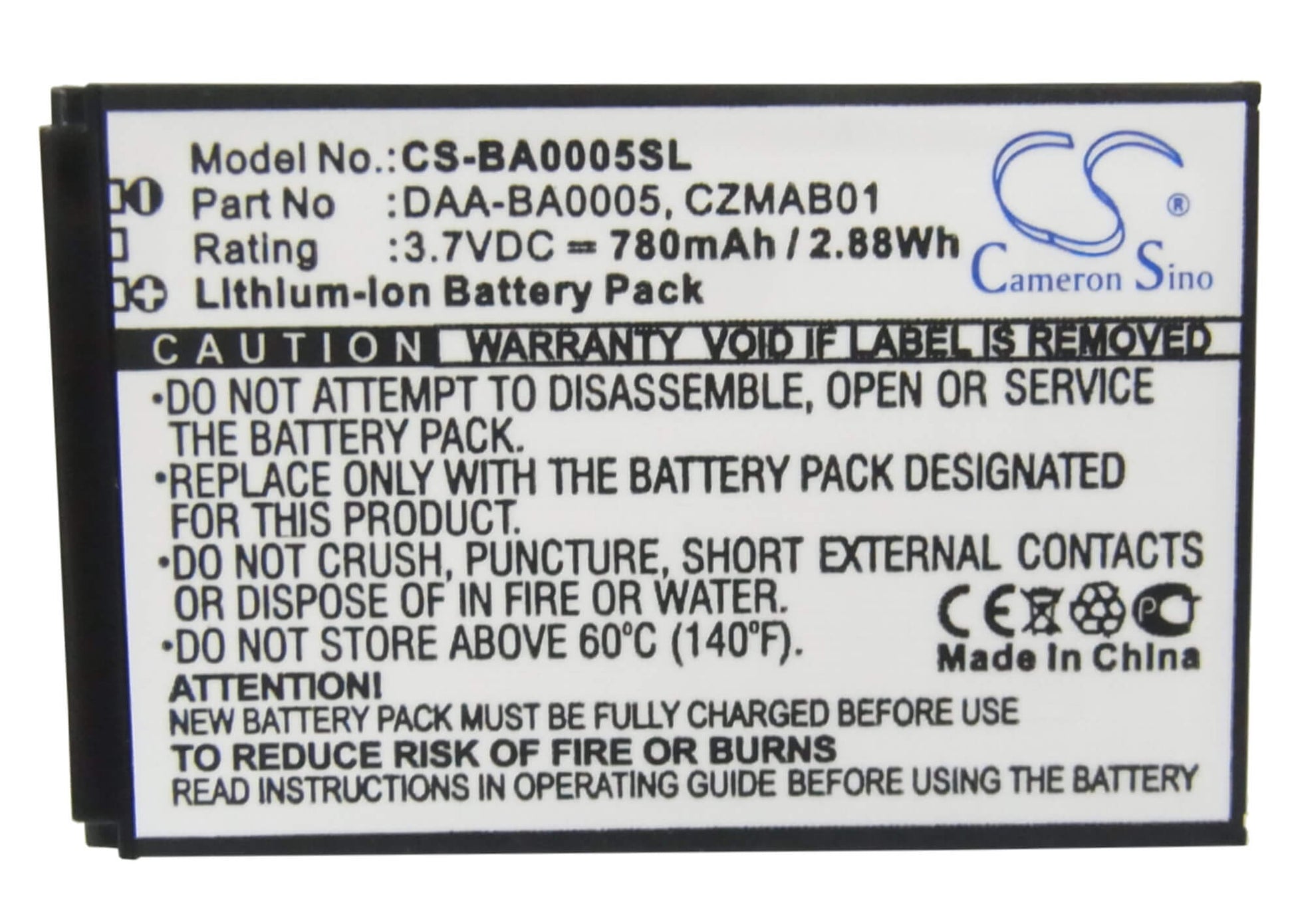 3.7V, 780mAh, Li-ion Battery fits Creative, Zen Micro, Zen Micro 4gb, 2.886Wh