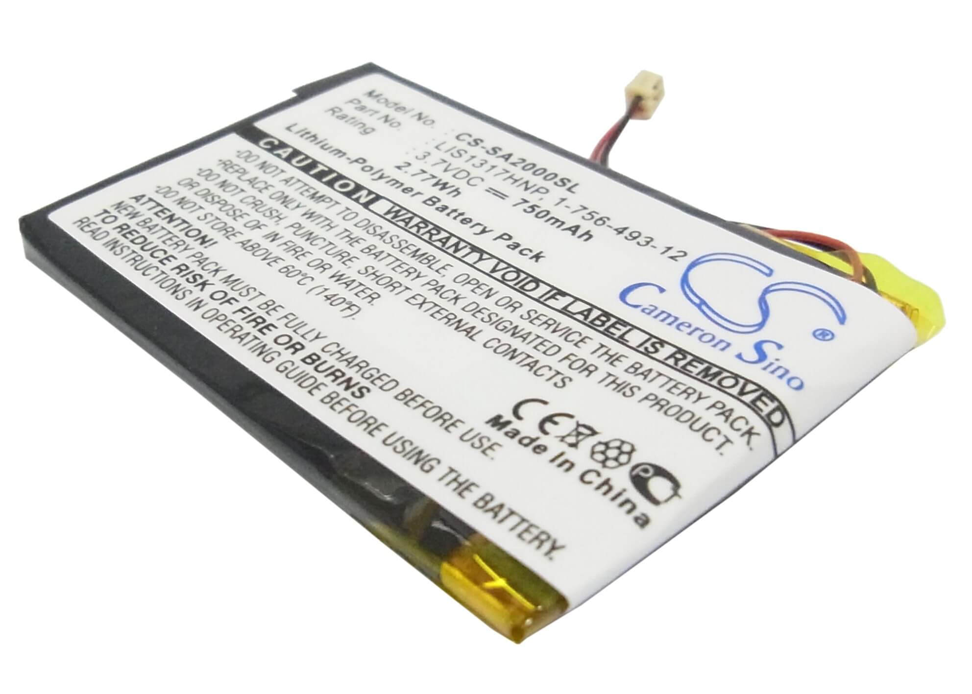 3.7V, 750mAh, Li-Polymer Battery fits Sony, Nw-a2000, Nw-hd3, 2.775Wh