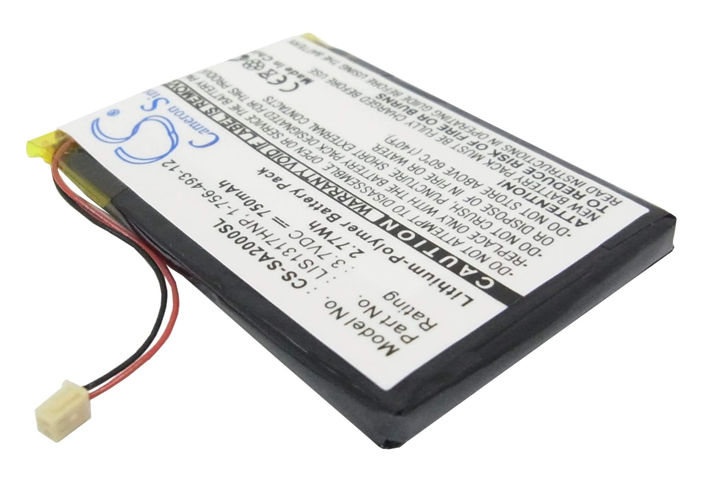 3.7V, 750mAh, Li-Polymer Battery fits Sony, Nw-a2000, Nw-hd3, 2.775Wh