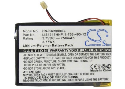 3.7V, 750mAh, Li-Polymer Battery fits Sony, Nw-a2000, Nw-hd3, 2.775Wh