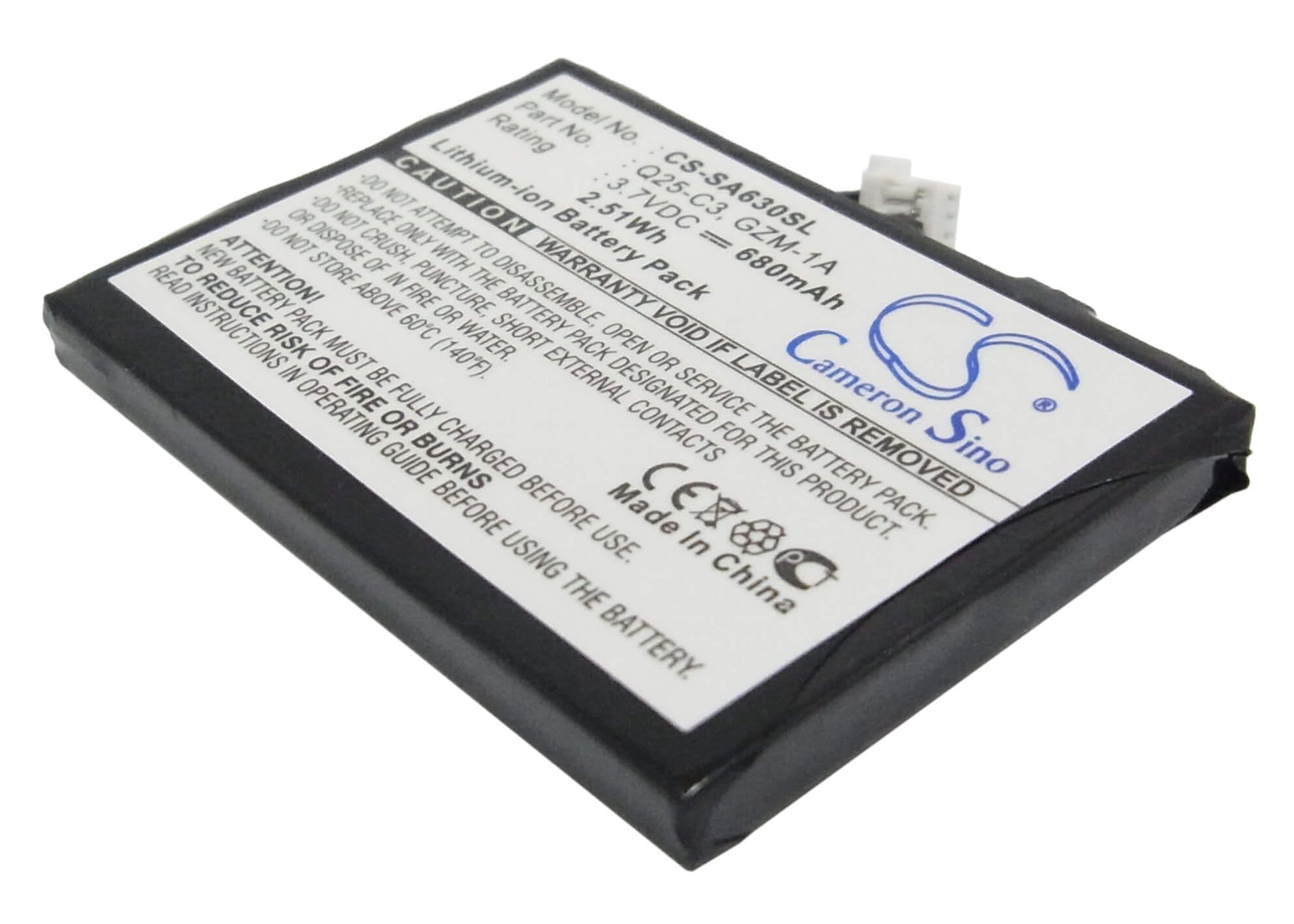 3.7V, 680mAh, Li-ion Battery fits Philips, Gogear Hdd6330 30gb, 2.516Wh