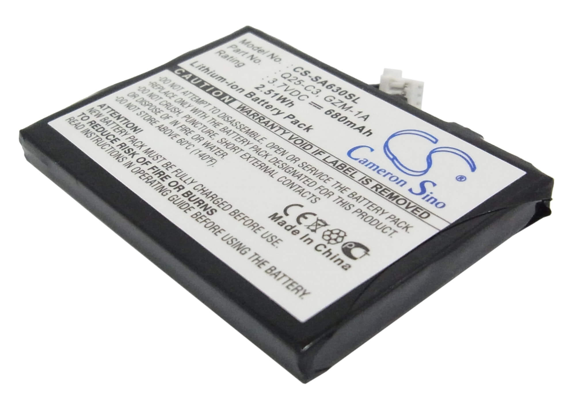 3.7V, 680mAh, Li-ion Battery fits Philips, Gogear Hdd6330 30gb, 2.516Wh
