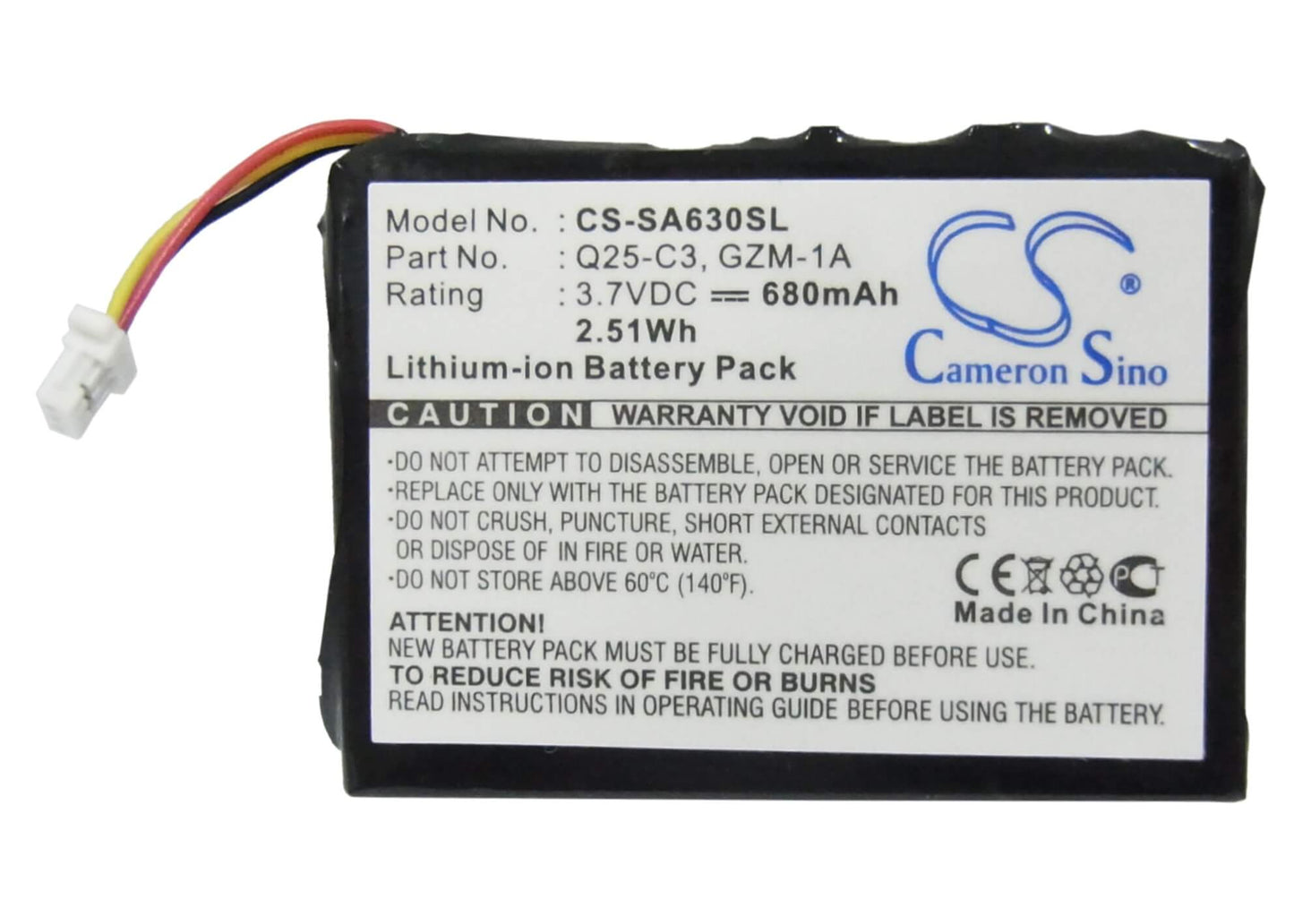 3.7V, 680mAh, Li-ion Battery fits Philips, Gogear Hdd6330 30gb, 2.516Wh