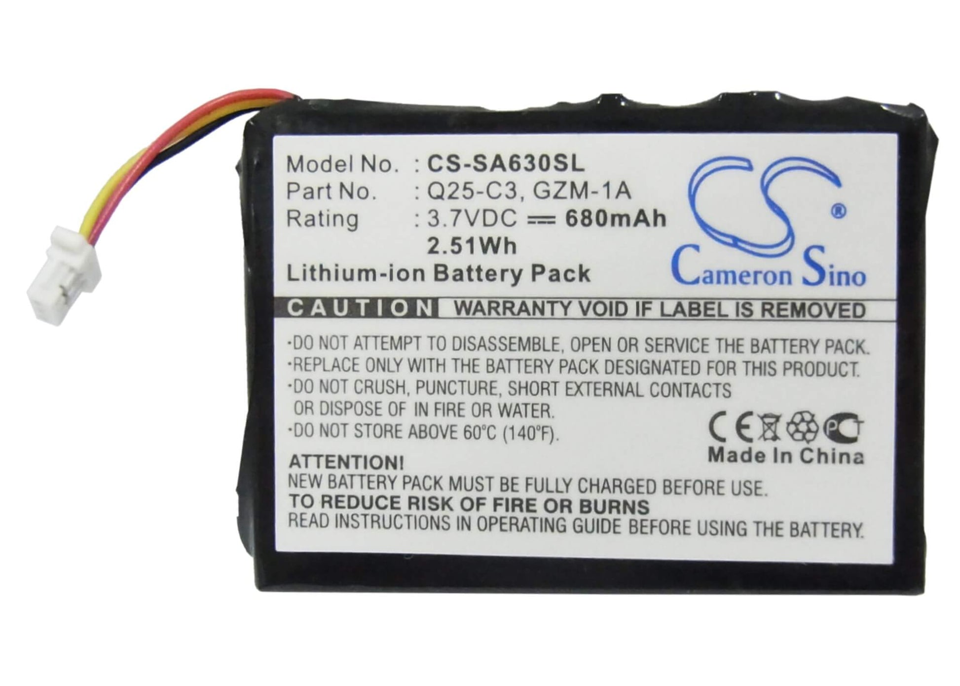 3.7V, 680mAh, Li-ion Battery fits Philips, Gogear Hdd6330 30gb, 2.516Wh
