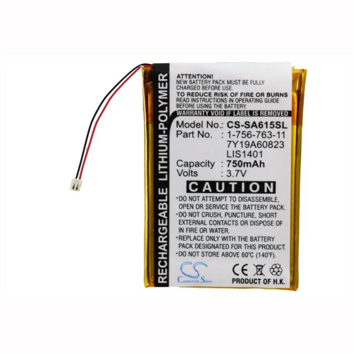 3.7V, 750mAh, Li-Polymer Battery fits Sony, Nw-s710, Nwz-s600, 2.775Wh