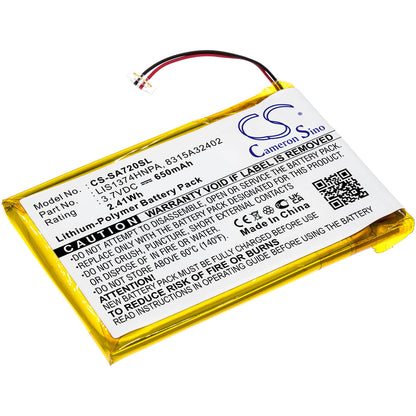 3.7V, 650mAh, Li-Polymer Battery fits Sony, Nwz-820, Nwz-a720, 2.405Wh