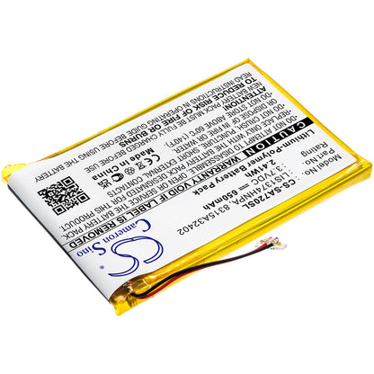 3.7V, 650mAh, Li-Polymer Battery fits Sony, Nwz-820, Nwz-a720, 2.405Wh