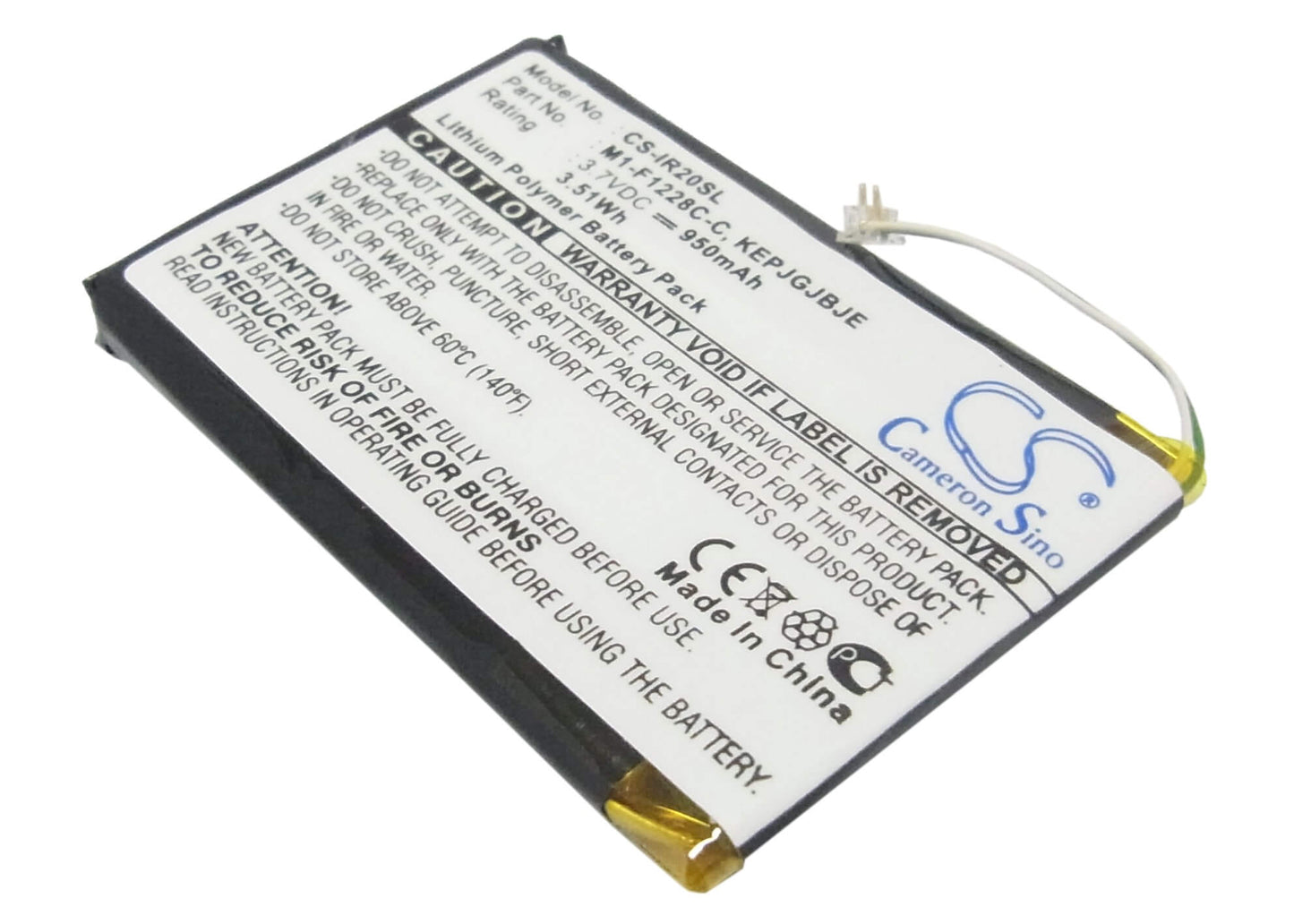 3.7V, 950mAh, Li-Polymer Battery fits Iriver, Clix 2 2gb, Clix 2 4gb, 3.515Wh
