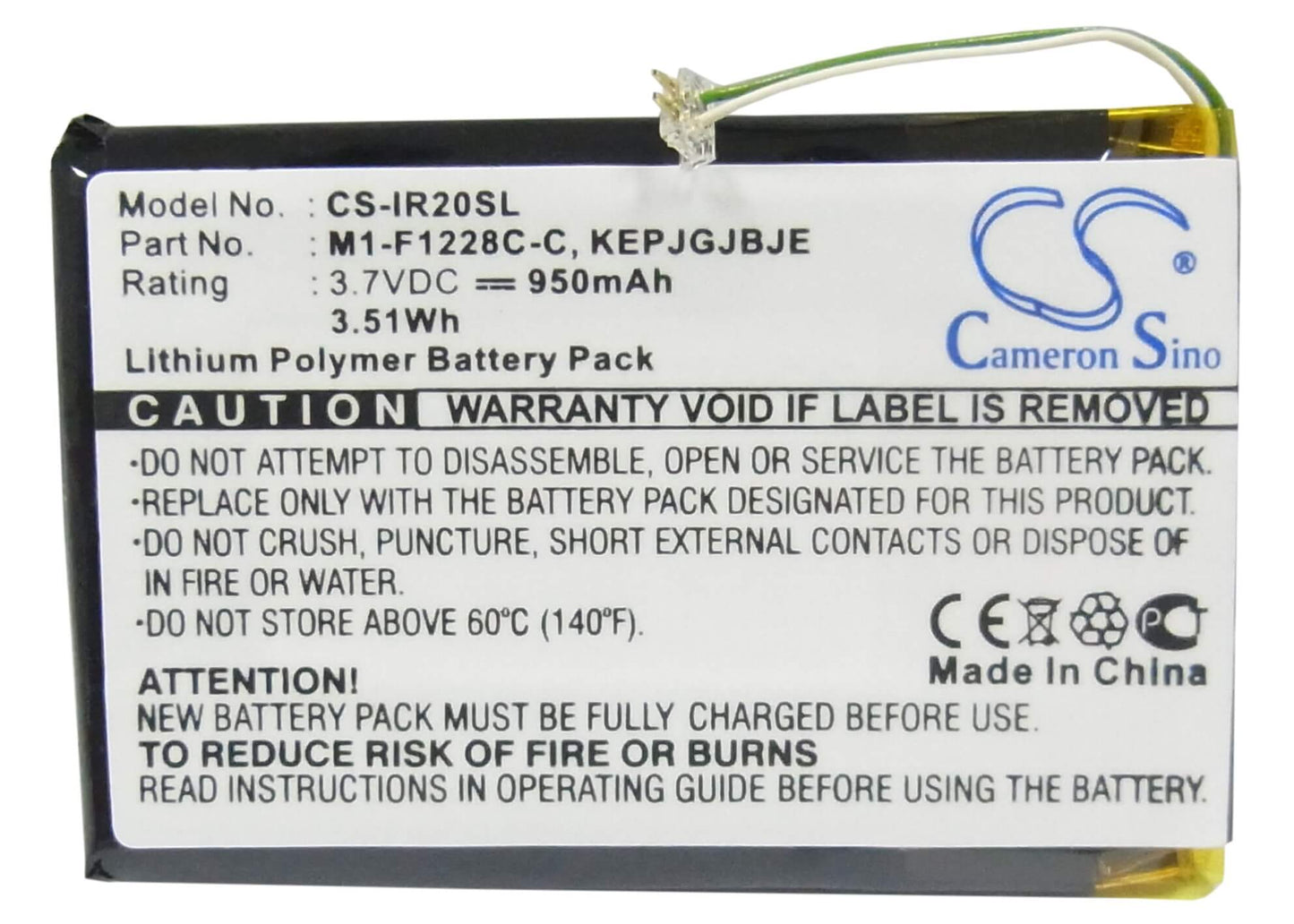 3.7V, 950mAh, Li-Polymer Battery fits Iriver, Clix 2 2gb, Clix 2 4gb, 3.515Wh