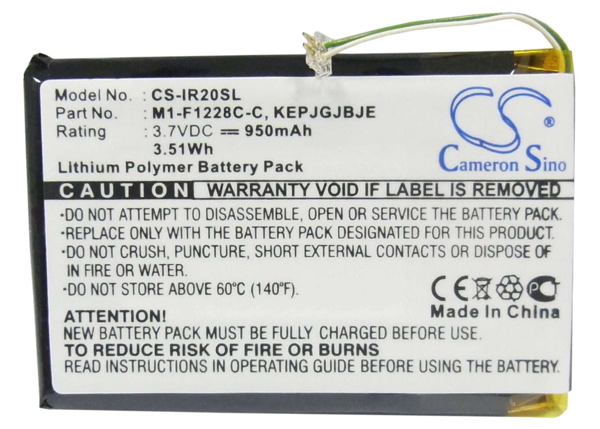 3.7V, 950mAh, Li-Polymer Battery fits Iriver, Clix 2 2gb, Clix 2 4gb, 3.515Wh