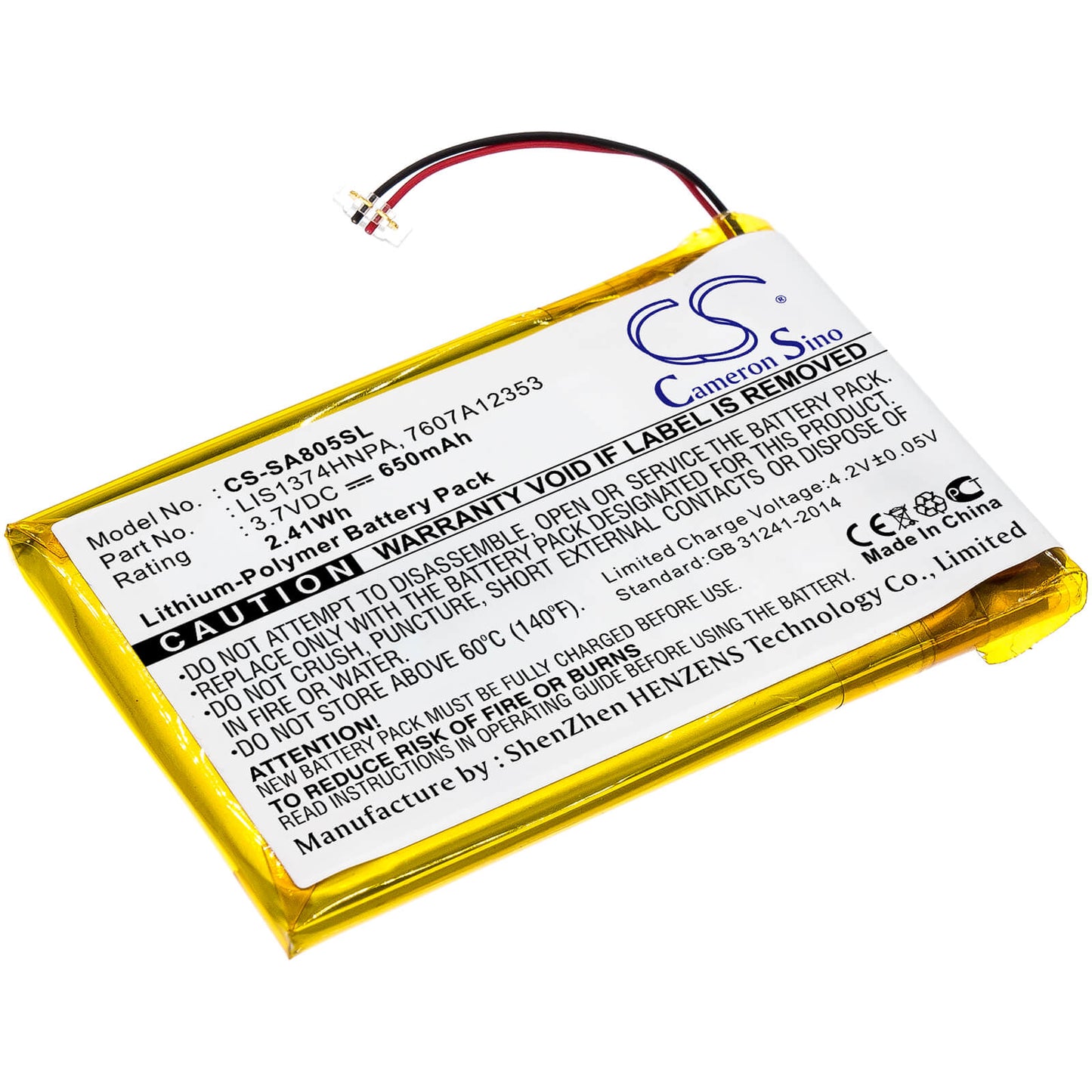 3.7V, 650mAh, Li-Polymer Battery fits Sony, Nw-a805, Nw-a805b, 2.405Wh