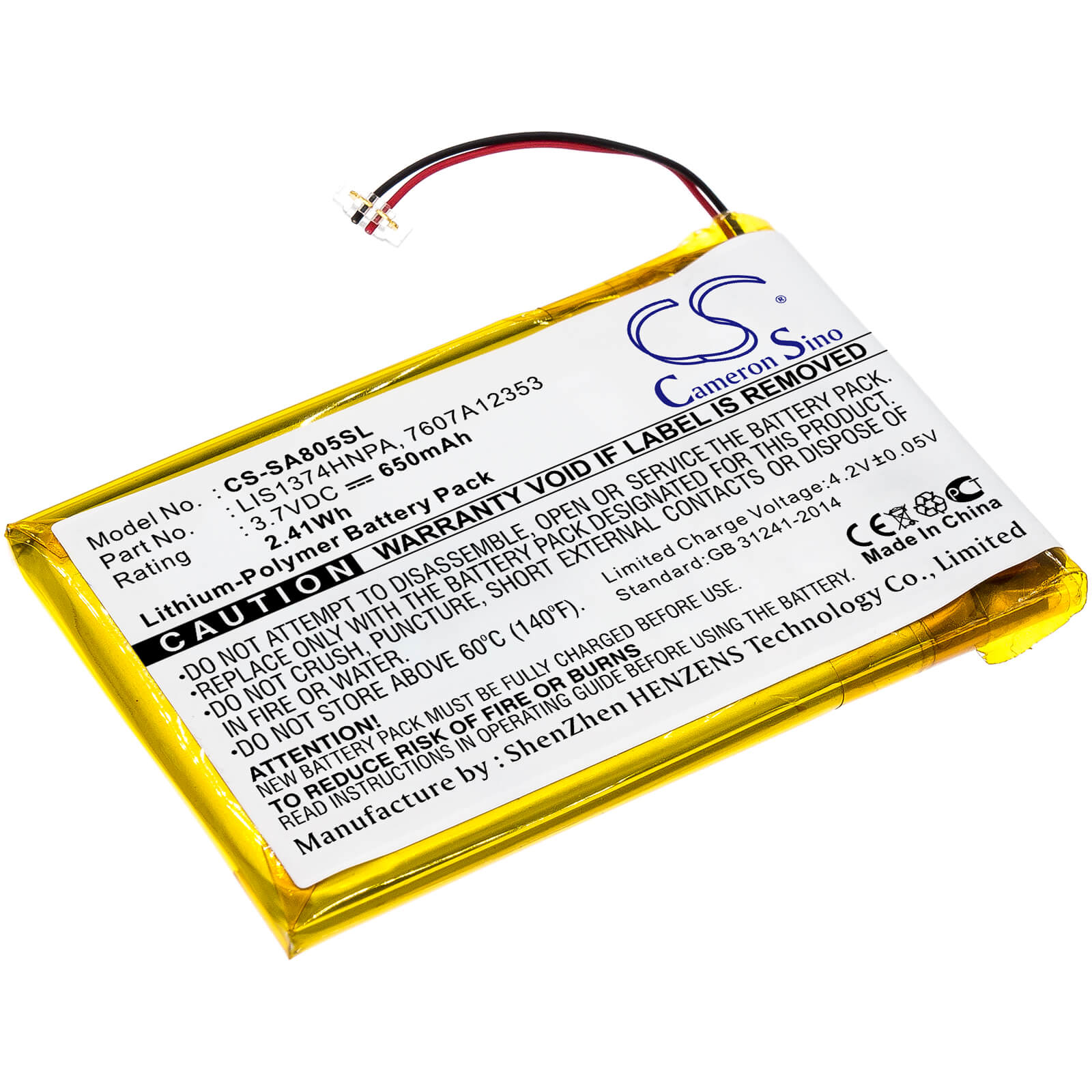 3.7V, 650mAh, Li-Polymer Battery fits Sony, Nw-a805, Nw-a805b, 2.405Wh