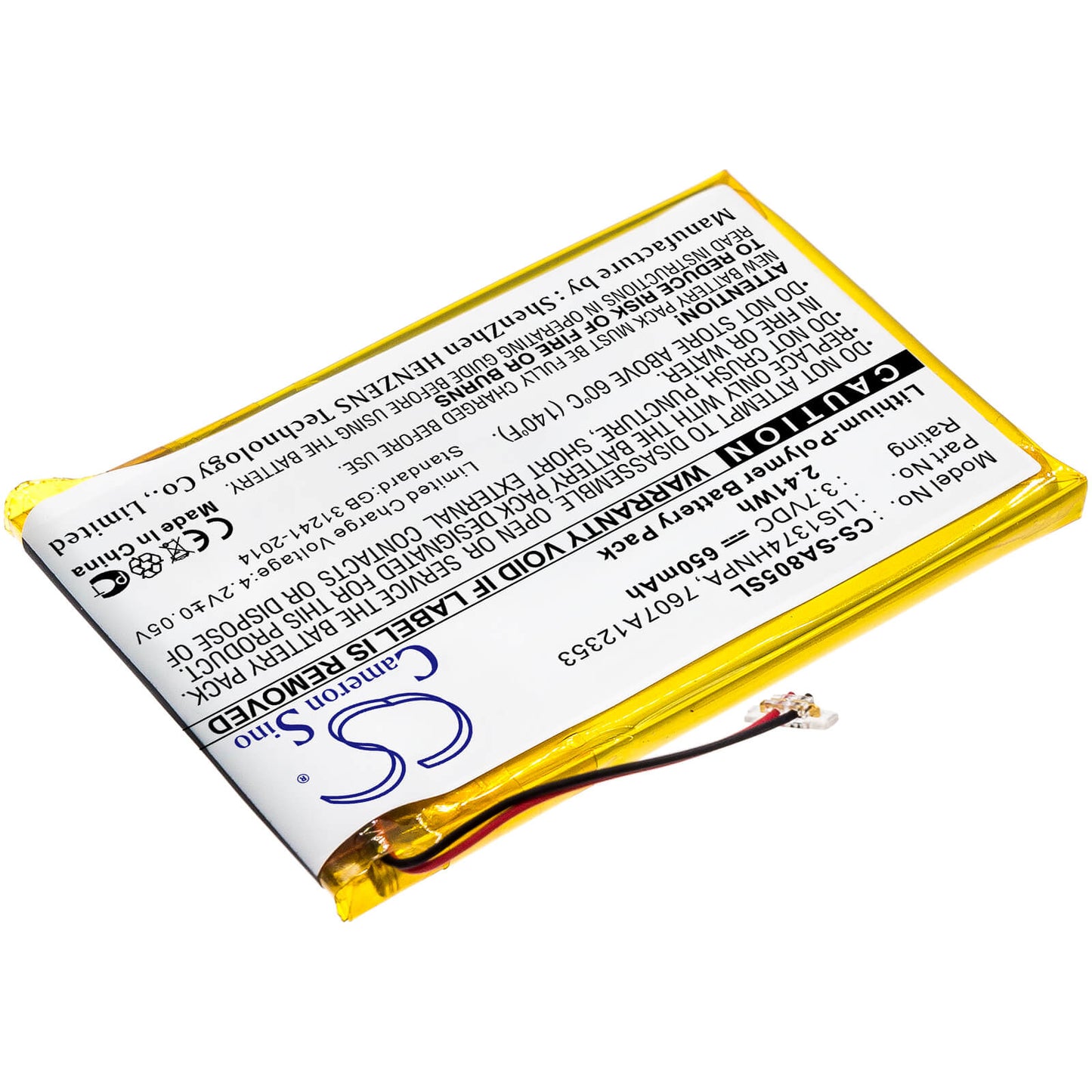 3.7V, 650mAh, Li-Polymer Battery fits Sony, Nw-a805, Nw-a805b, 2.405Wh
