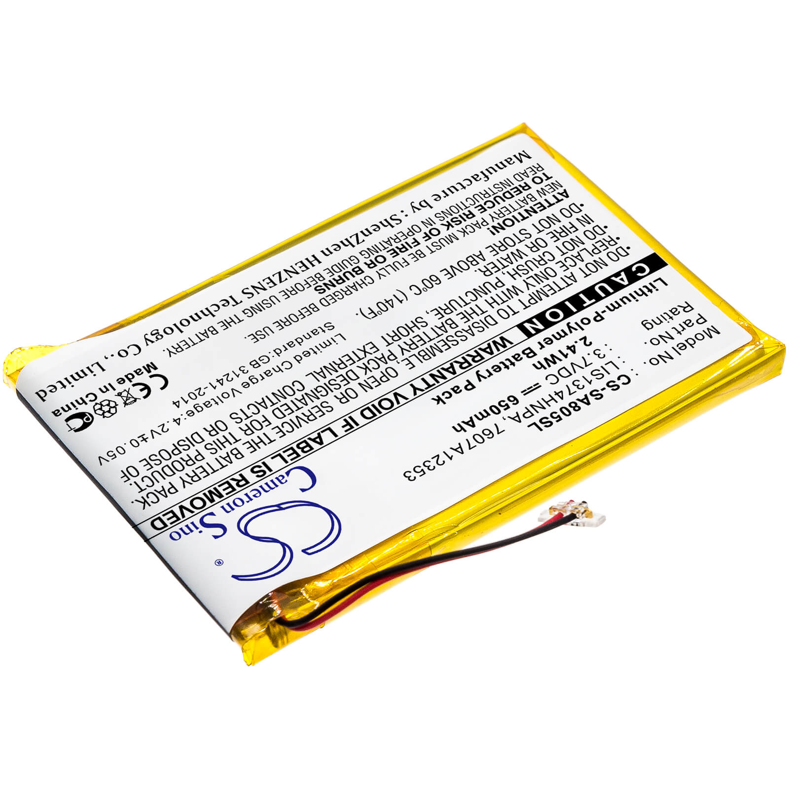 3.7V, 650mAh, Li-Polymer Battery fits Sony, Nw-a805, Nw-a805b, 2.405Wh