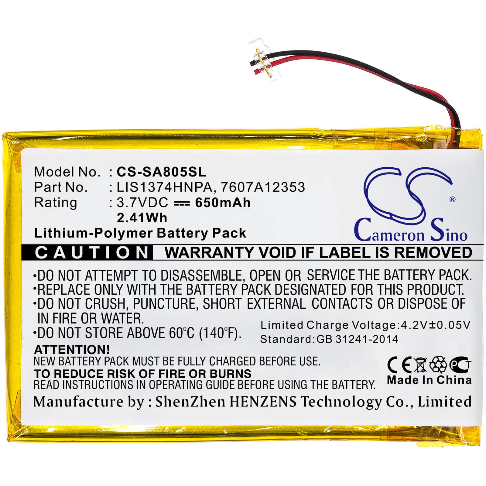 3.7V, 650mAh, Li-Polymer Battery fits Sony, Nw-a805, Nw-a805b, 2.405Wh