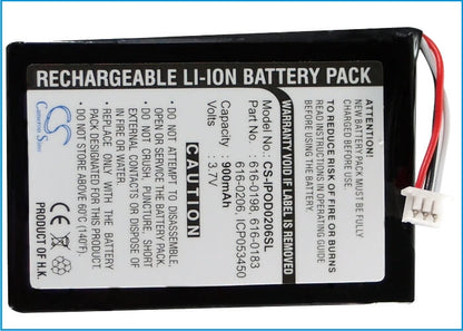 3.7V, 900mAh, Li-ion Battery fits Apple, Ipod Photo, Ipod U2 20gb Color Display Ma1, 3.33Wh