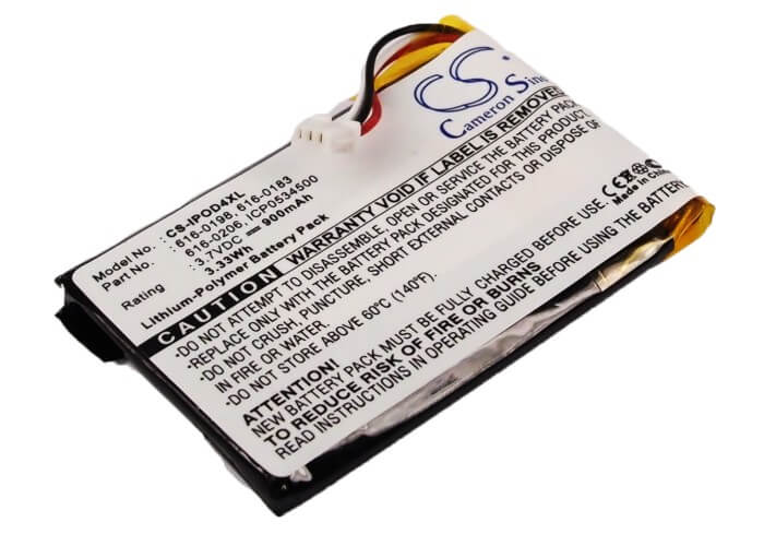 3.7V, 900mAh, Li-Polymer Battery fits Apple, Ipod 4th Generation, Ipod Photo, 3.33Wh