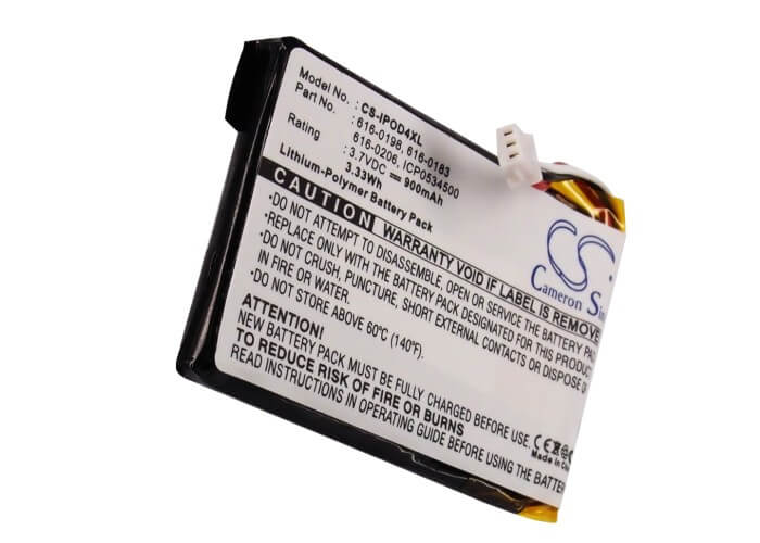 3.7V, 900mAh, Li-Polymer Battery fits Apple, Ipod 4th Generation, Ipod Photo, 3.33Wh
