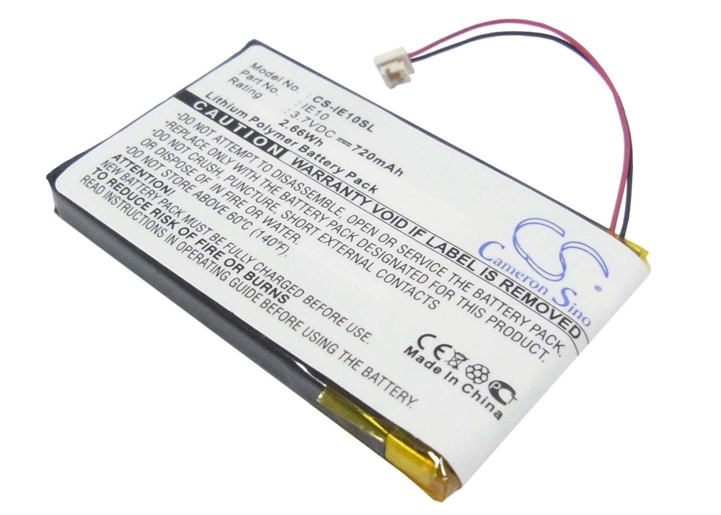 3.7V, 720mAh, Li-Polymer Battery fits Iriver, E10, E10ct, 2.664Wh