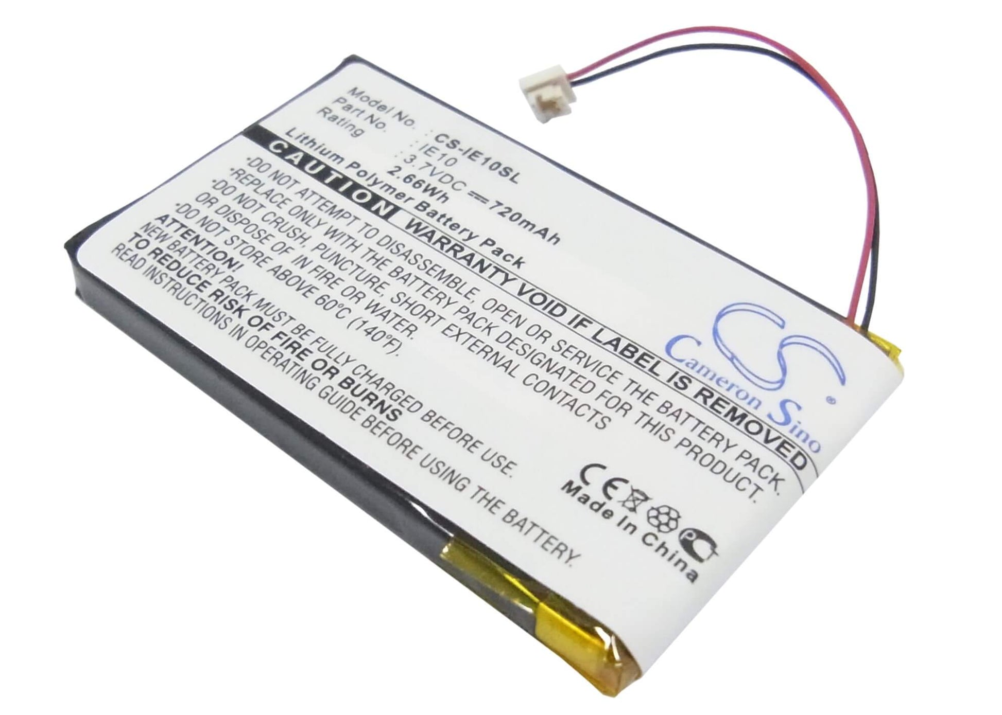 3.7V, 720mAh, Li-Polymer Battery fits Iriver, E10, E10ct, 2.664Wh