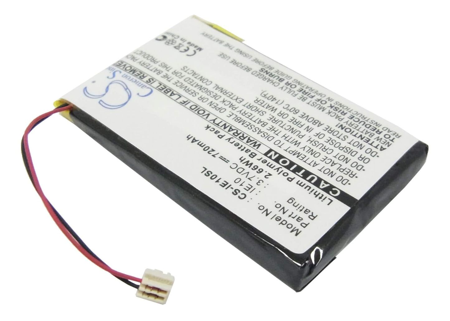 3.7V, 720mAh, Li-Polymer Battery fits Iriver, E10, E10ct, 2.664Wh