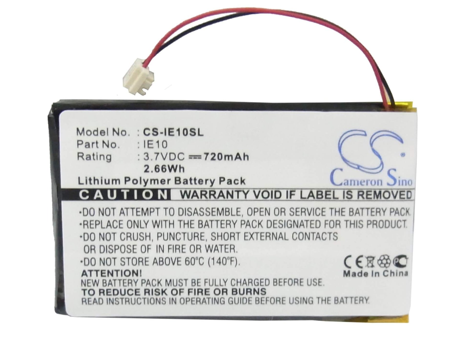 3.7V, 720mAh, Li-Polymer Battery fits Iriver, E10, E10ct, 2.664Wh