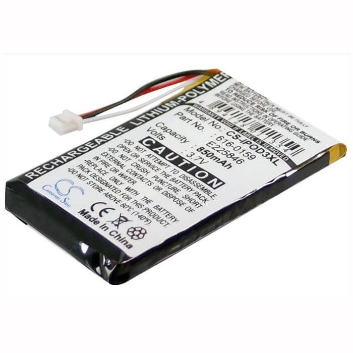 3.7V, 850mAh, Li-Polymer Battery fits Apple, Ipod 10gb M8976ll/a, Ipod 15gb M9460ll/a, 3.145Wh