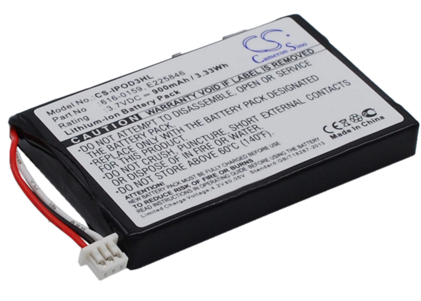 3.7V, 900mAh, Li-ion Battery fits Apple, Ipod 10gb M8976ll/a, Ipod 15gb M9460ll/a, 3.33Wh