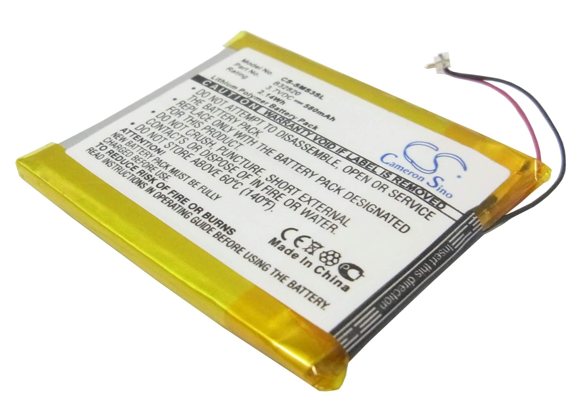 3.7V, 580mAh, Li-Polymer Battery fits Samsung, Yp-s3aw, Yp-s3aw/xsh, 2.146Wh
