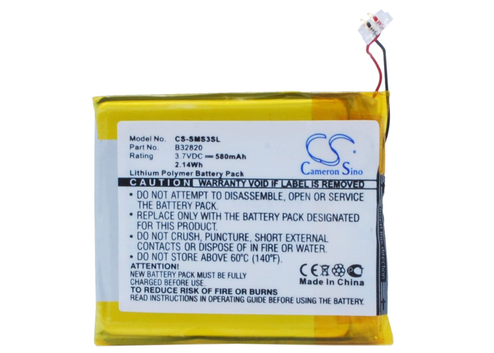 3.7V, 580mAh, Li-Polymer Battery fits Samsung, Yp-s3aw, Yp-s3aw/xsh, 2.146Wh