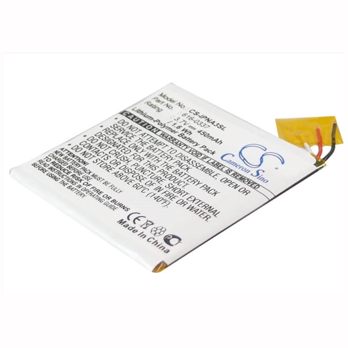 3.7V, 450mAh, Li-Polymer Battery fits Apple, Ipod Nano 3rd 4gb, Ipod Nano 3rd 8gb, 1.665Wh