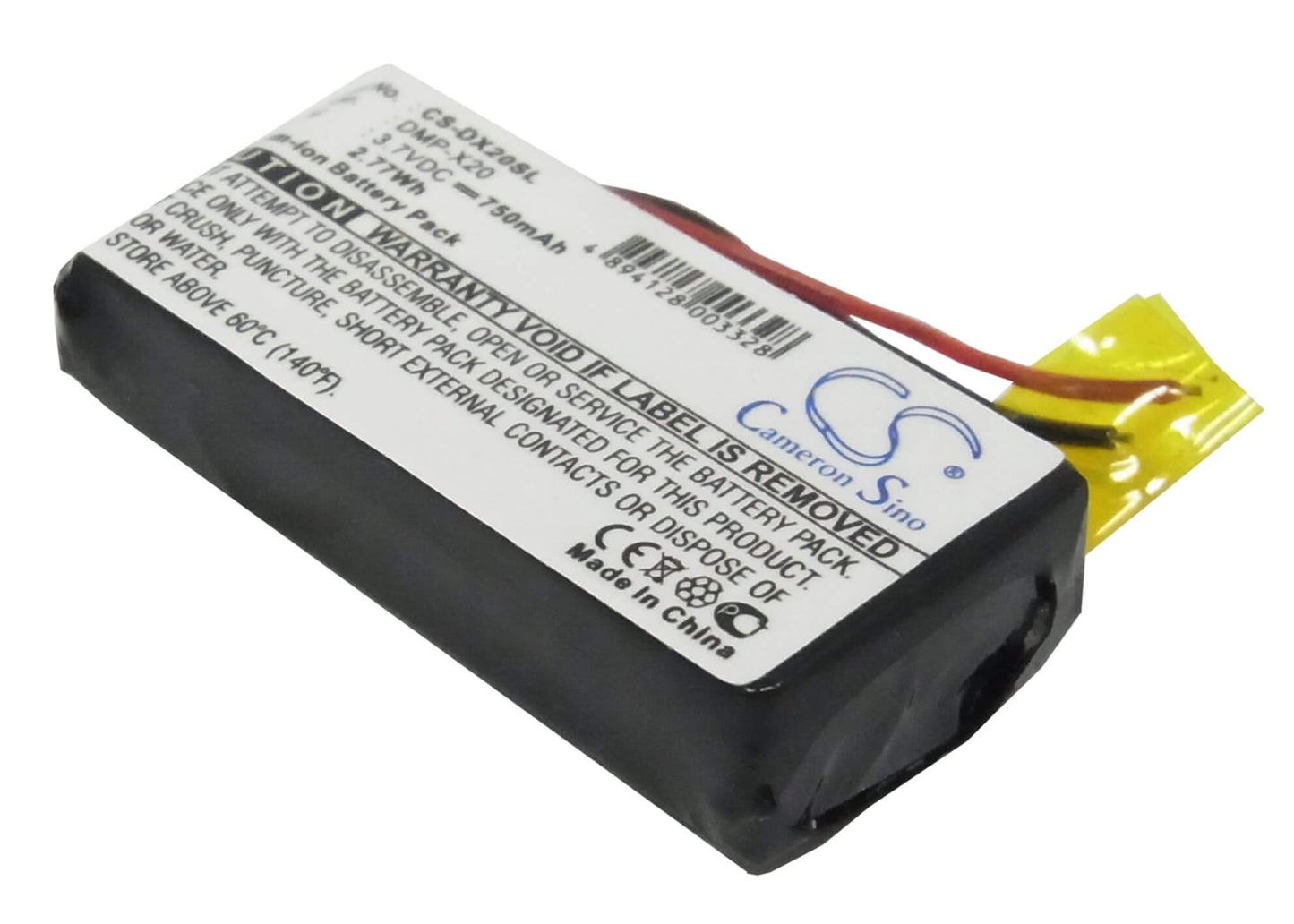 3.7V, 750mAh, Li-ion Battery fits Gateway, Dmp-x20 Mp3 Player, 2.775Wh