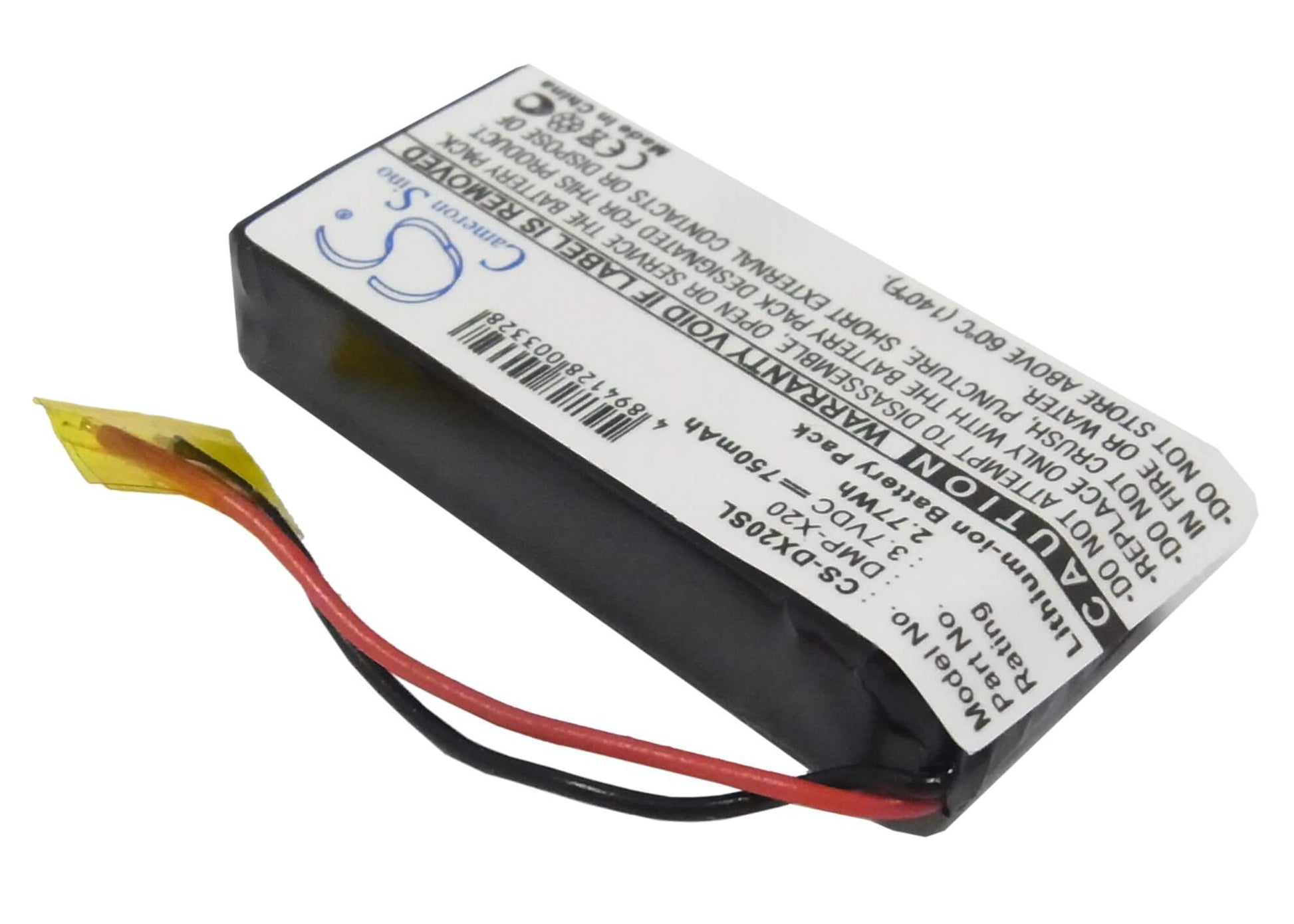 3.7V, 750mAh, Li-ion Battery fits Gateway, Dmp-x20 Mp3 Player, 2.775Wh
