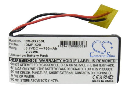 3.7V, 750mAh, Li-ion Battery fits Gateway, Dmp-x20 Mp3 Player, 2.775Wh