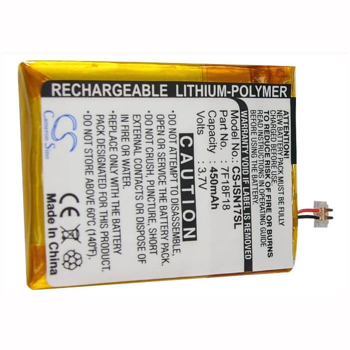 3.7V, 450mAh, Li-Polymer Battery fits Insignia, Ns-2v17, Ns-2v17b 2gb, 1.665Wh
