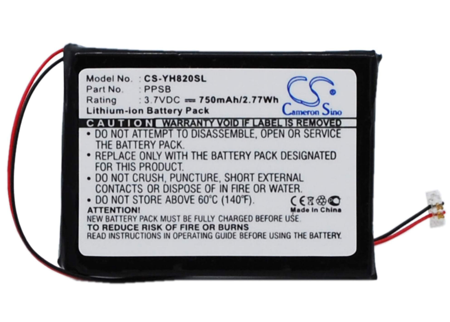 3.7V, 750mAh, Li-ion Battery fits Samsung, Yeep Yh-820, Yeep Yh-820s, 2.775Wh