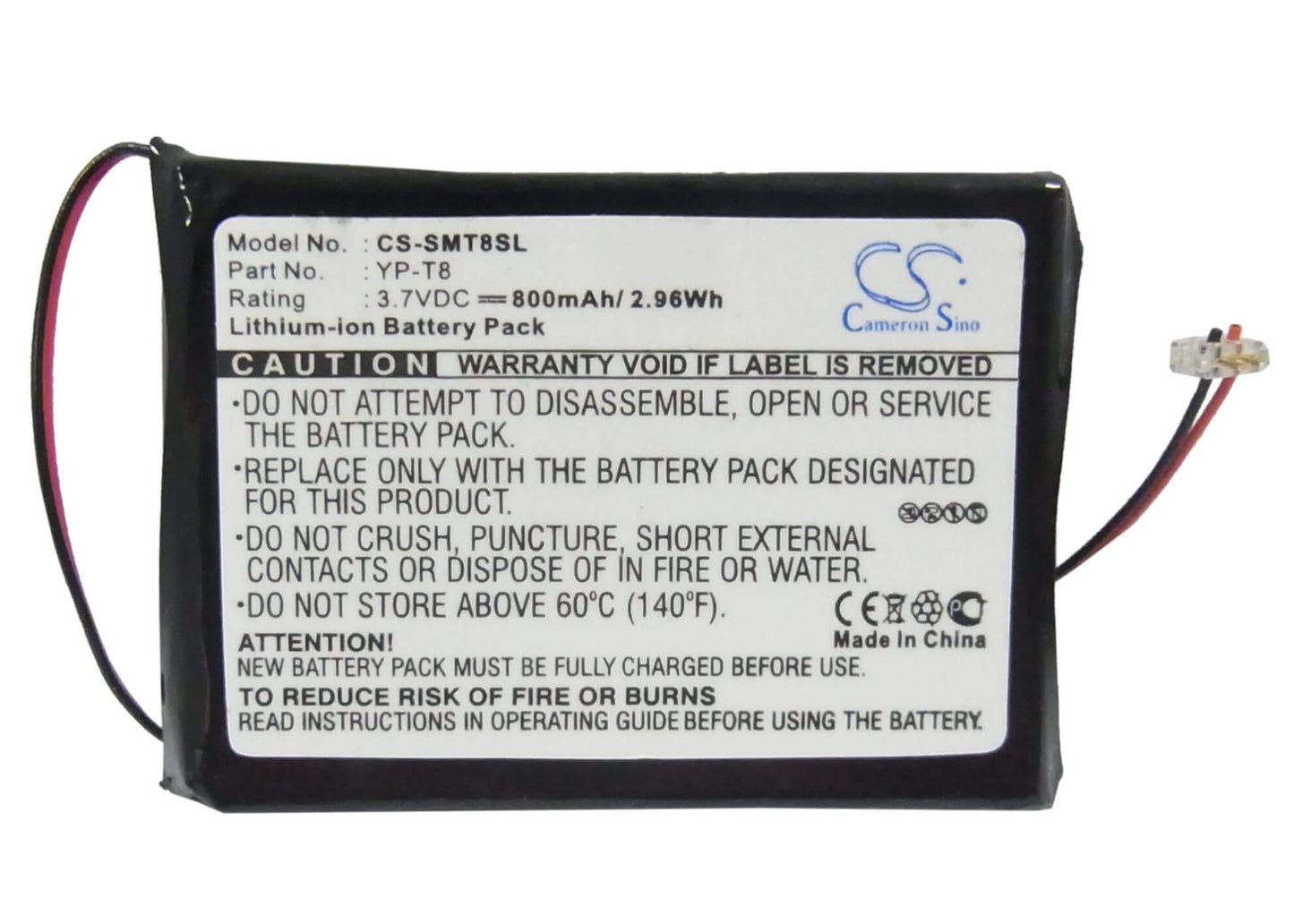 3.7V, 800mAh, Li-ion Battery fits Samsung, Yp-t8, 2.96Wh