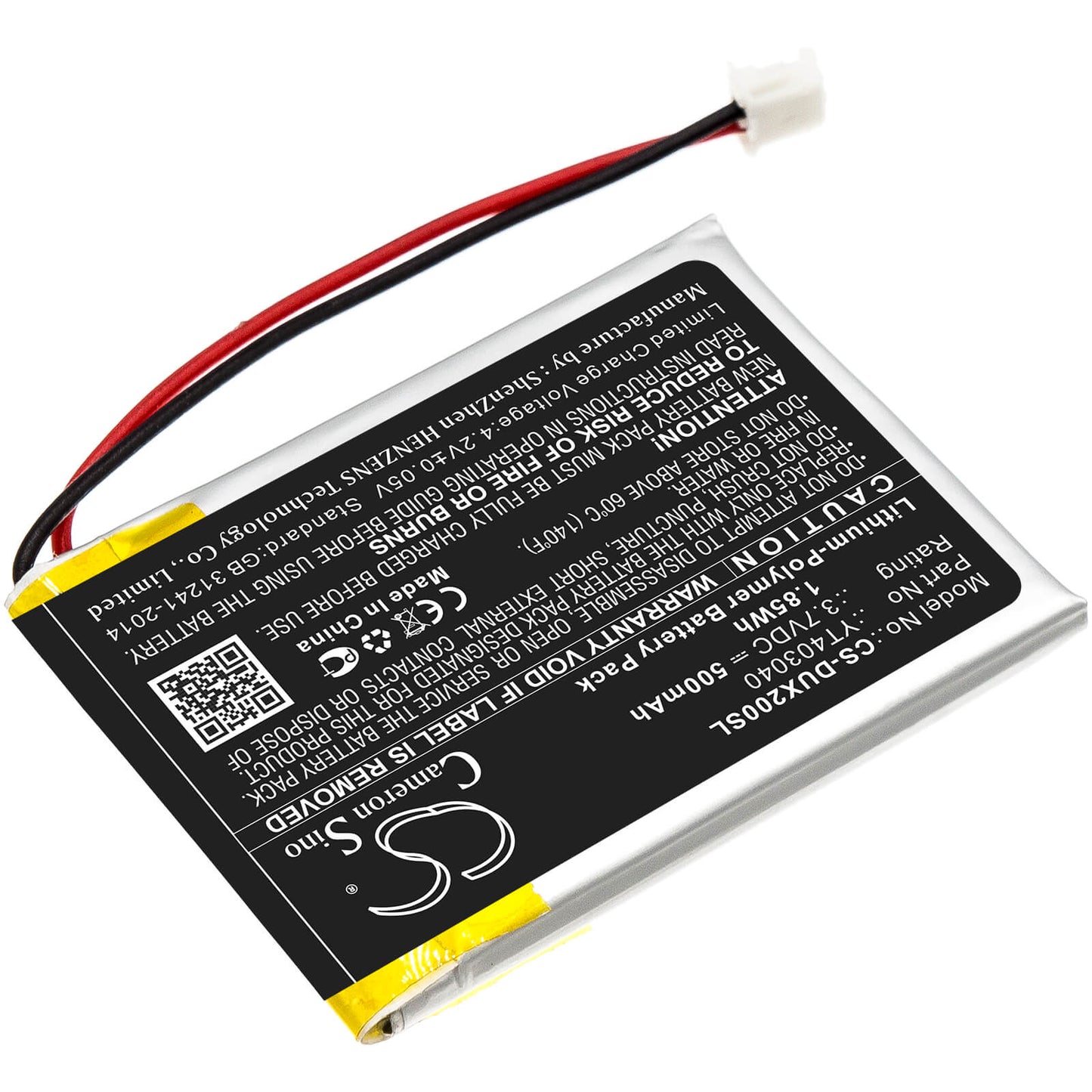 3.7V, 500mAh, Li-Polymer Battery fits Xduoo, X2, 1.85Wh
